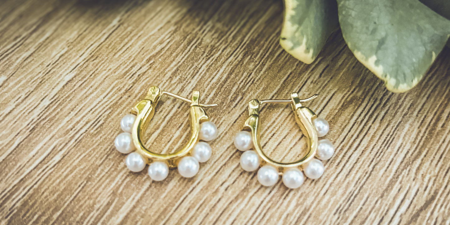 Beautiful Gold Pearl Hoops