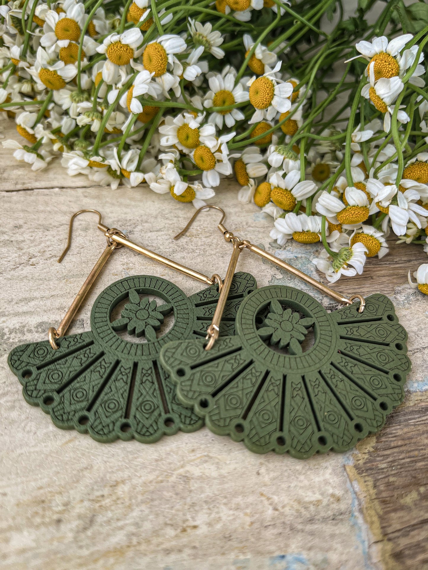 Beautiful Green Fan Statement Earrings