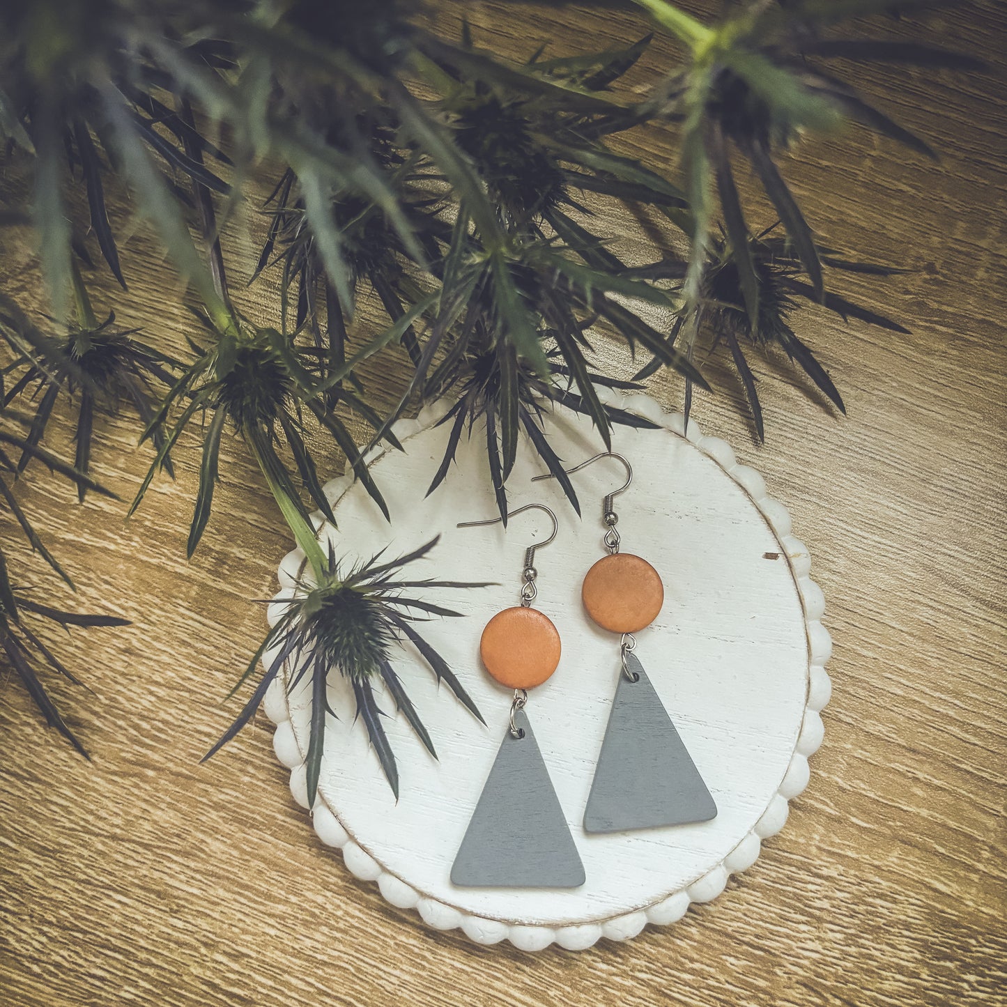 Beautiful Boho Triangle Wooden Drop Earrings