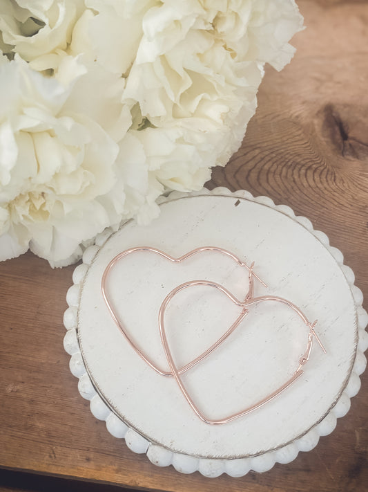 Beautiful Rose Gold Heart Hoop Earrings