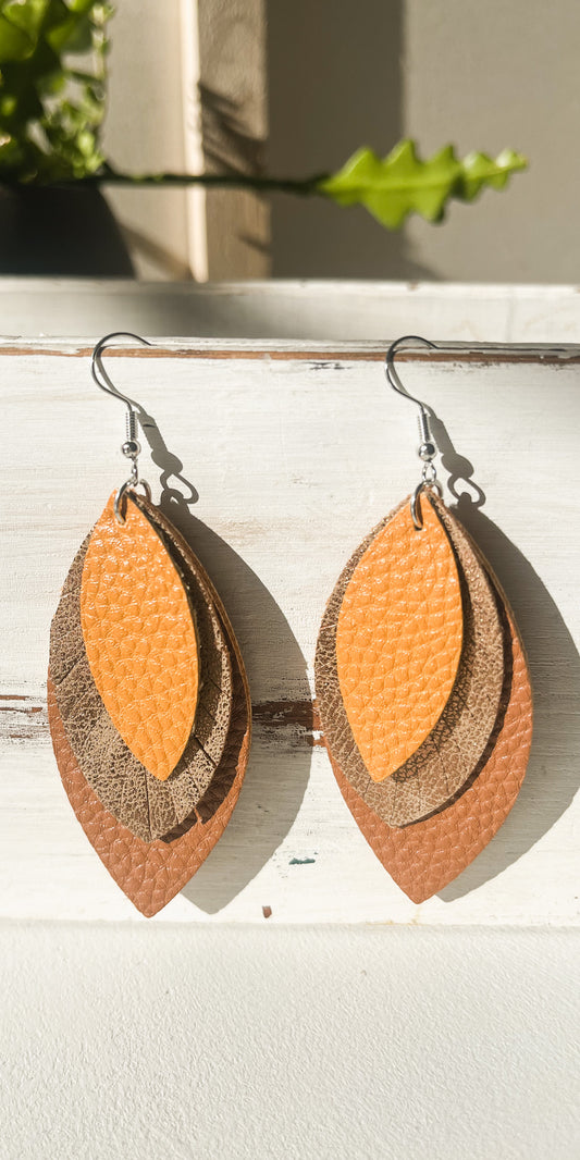 Beautiful Faux Brown Leather Earrings