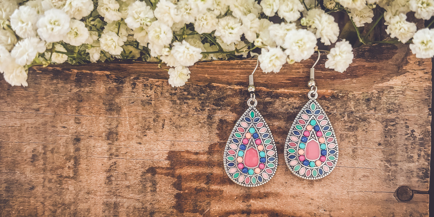 Beautiful Boho Pink Drop Earrings