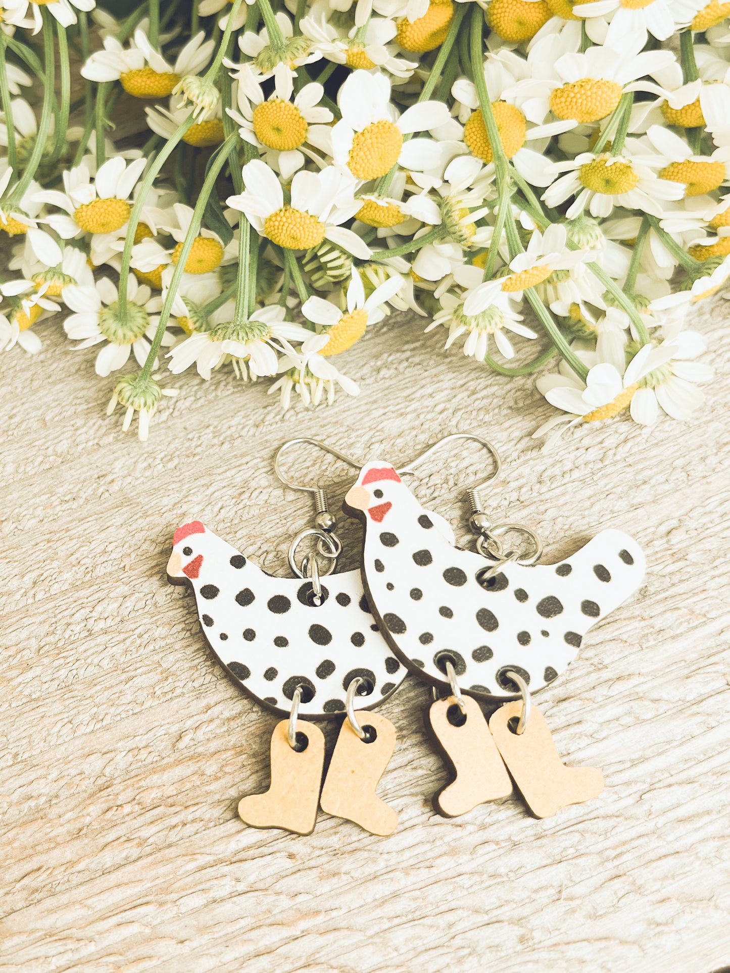 Adorable Wood Chicken Earrings