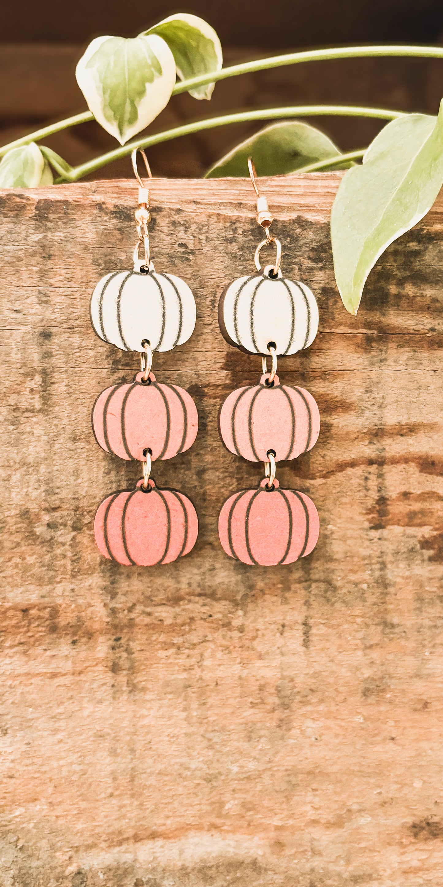 Beautiful Fall and Autumn Wooden Pumpkin Earrings