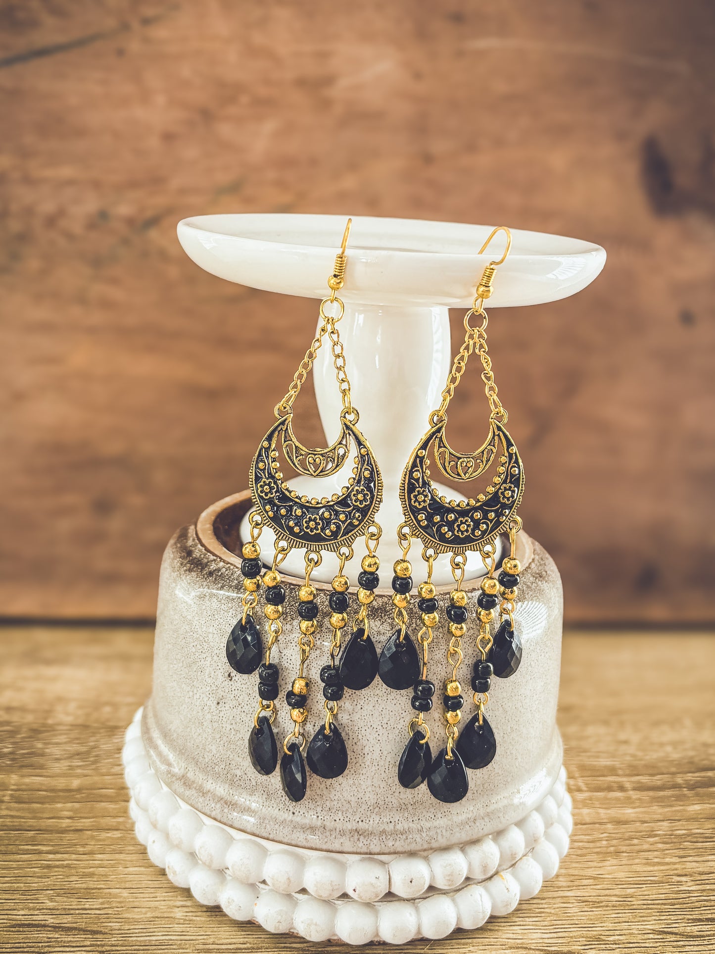 Beautiful Black Boho Chandelier Earrings