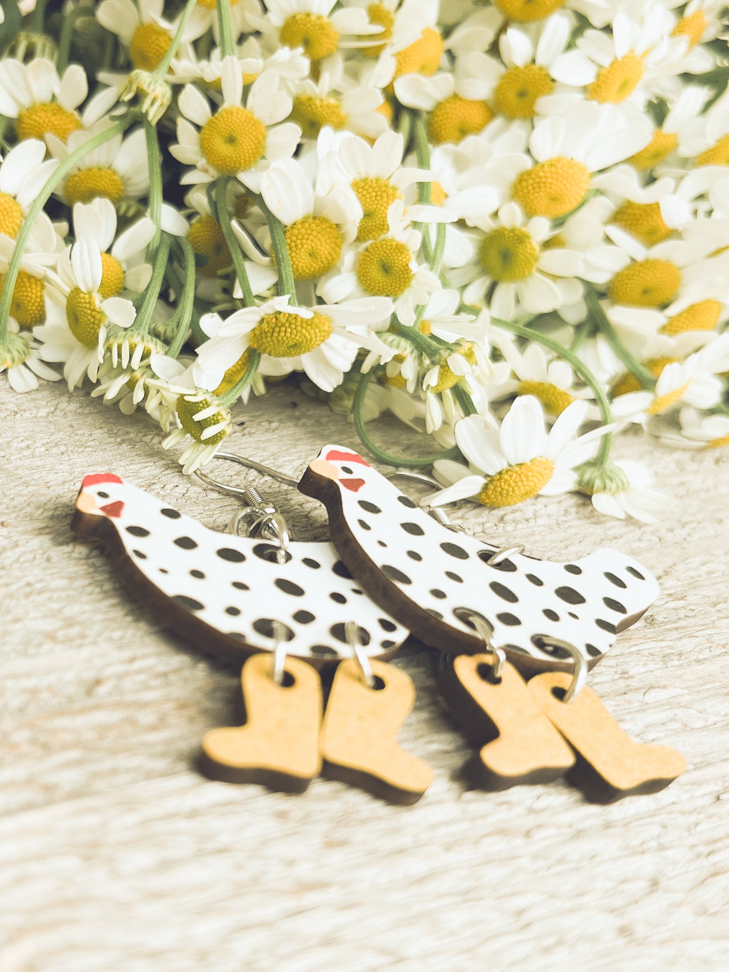 Adorable Wood Chicken Earrings