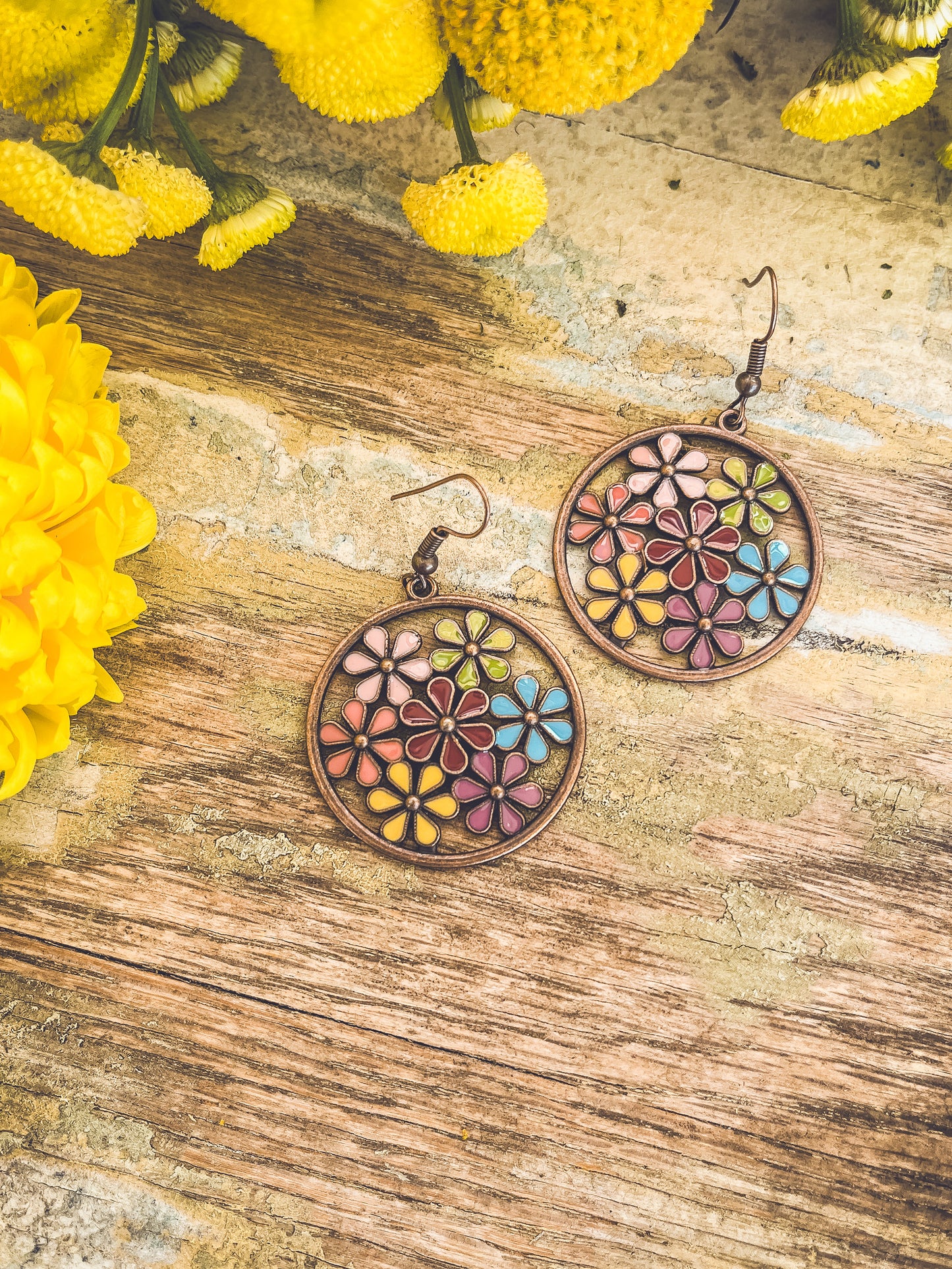 Beautiful Copper and Floral Drop Earrings