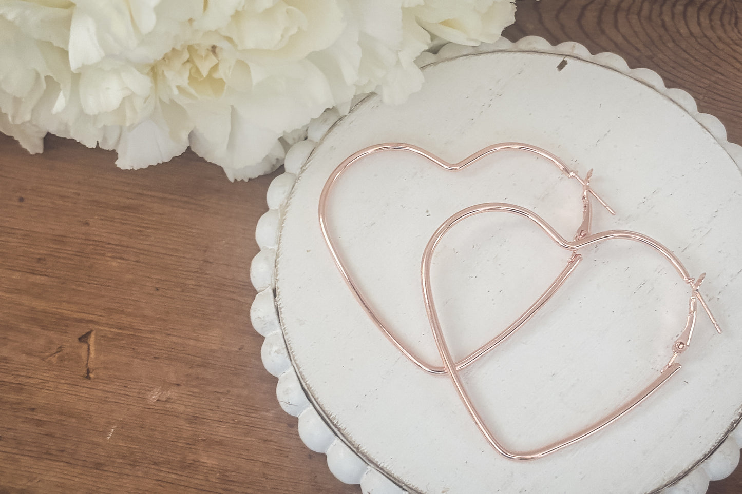 Beautiful Rose Gold Heart Hoop Earrings