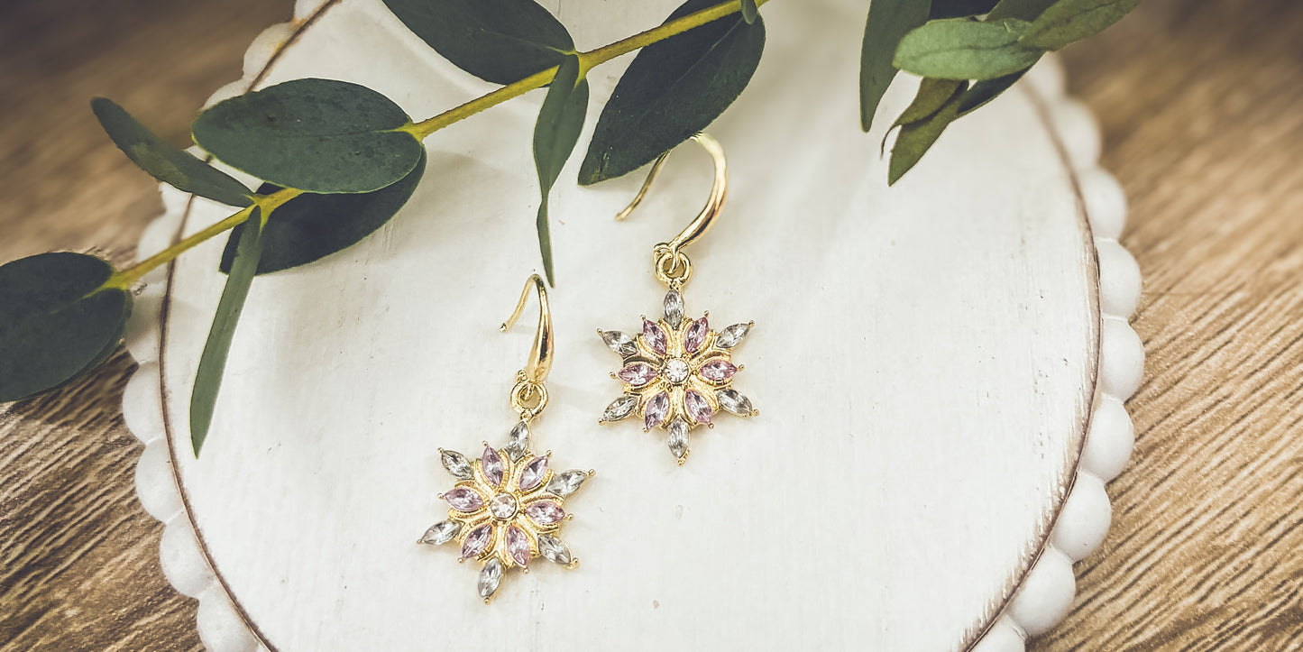 Beautiful Gold and Crystal Snowflake Earrings