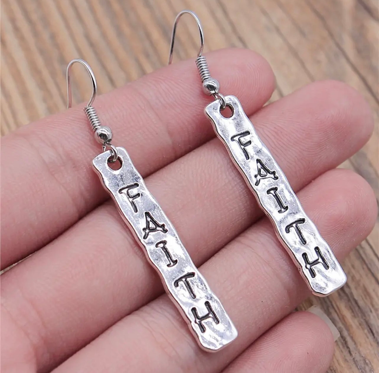 Beautiful Hammered Silver Faith Earrings