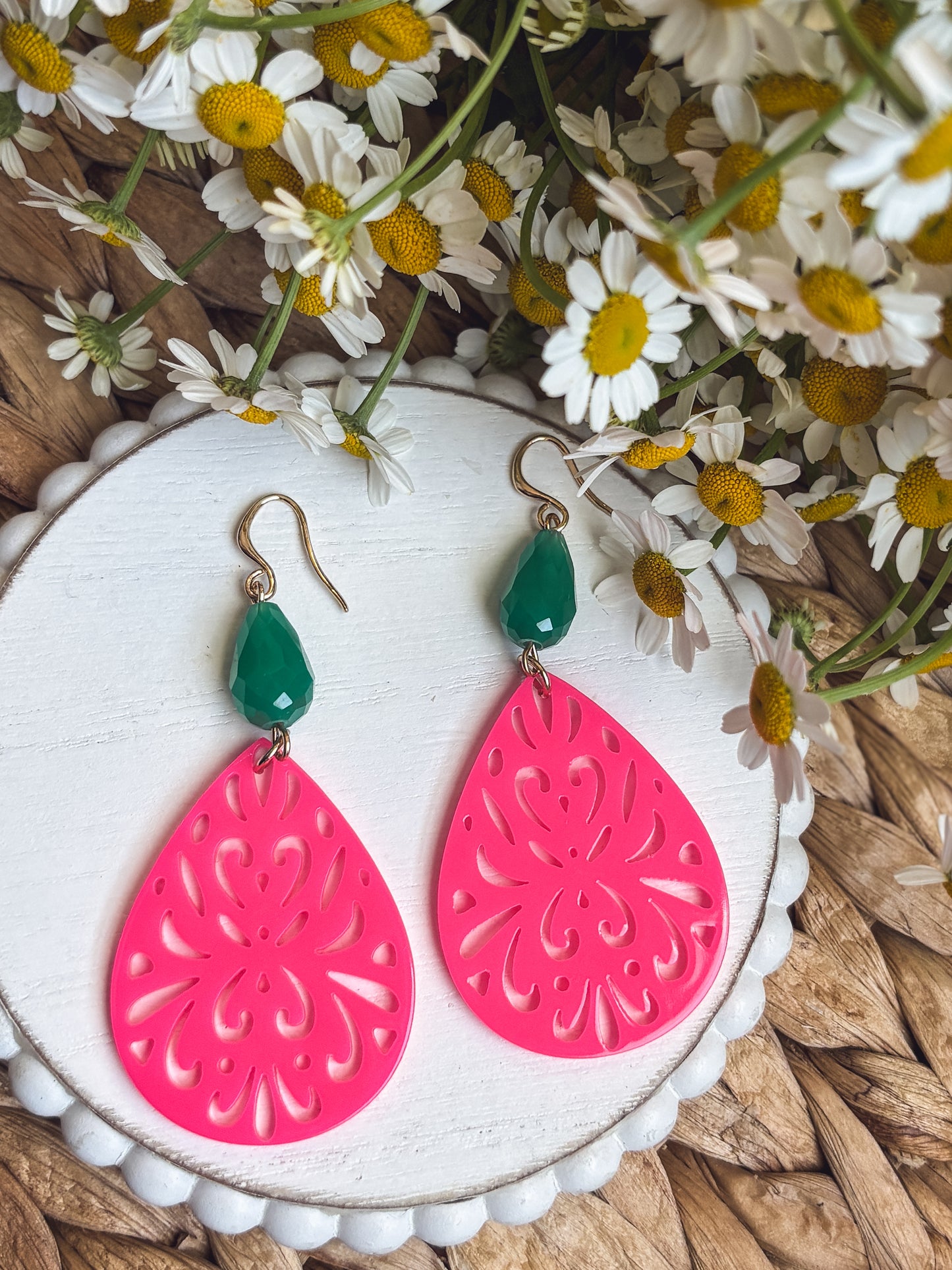 Beautiful Bright Pink and Turquoise Drop Earrings