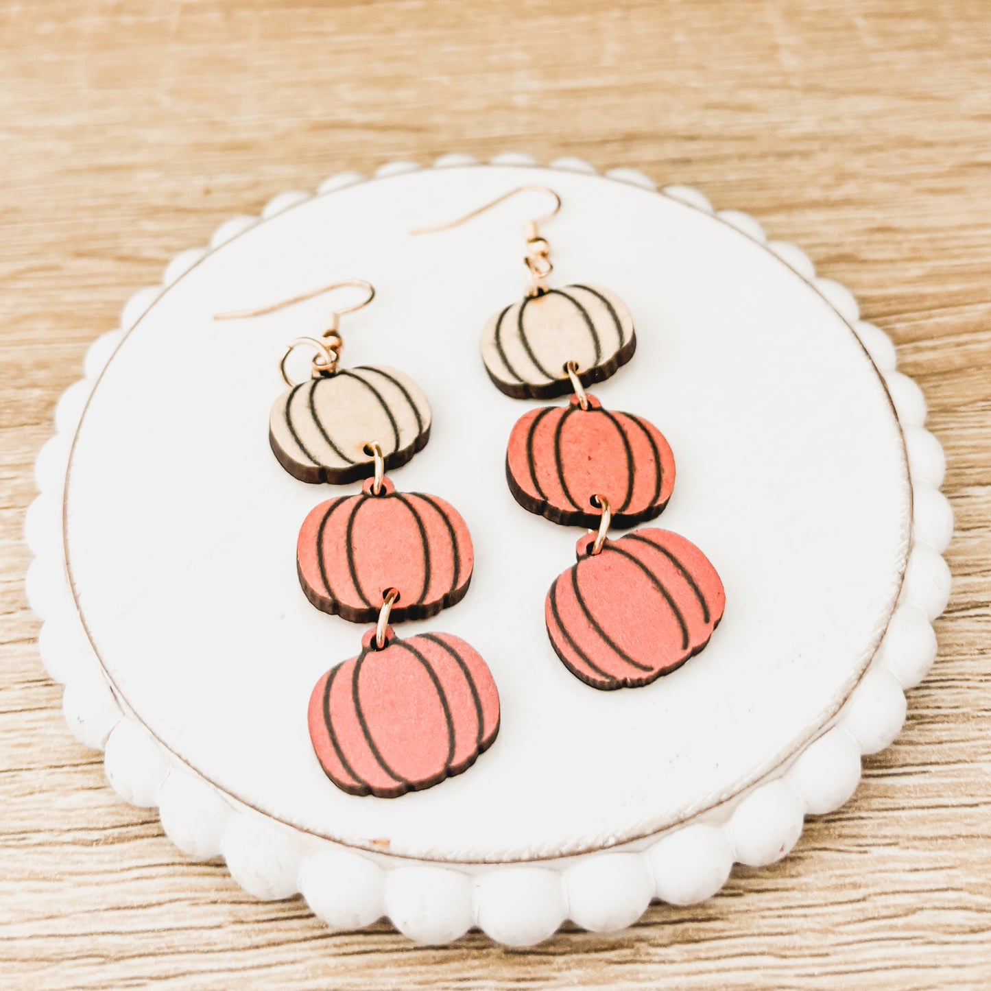 Beautiful Fall and Autumn Wooden Pumpkin Earrings