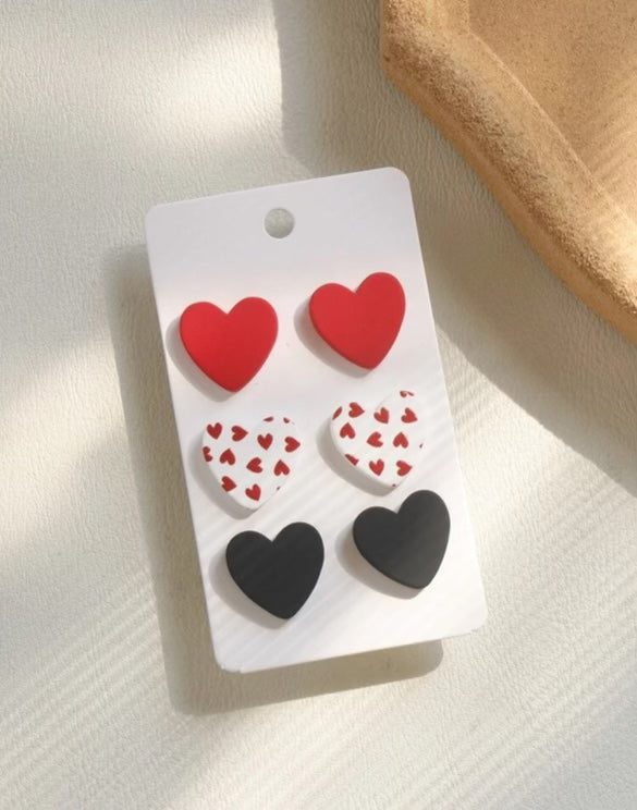 Beautiful 3 Piece Heart Earring Set