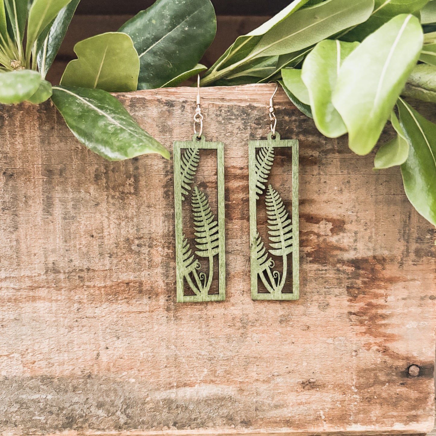 Beautiful Green Wood Foliage Earrings