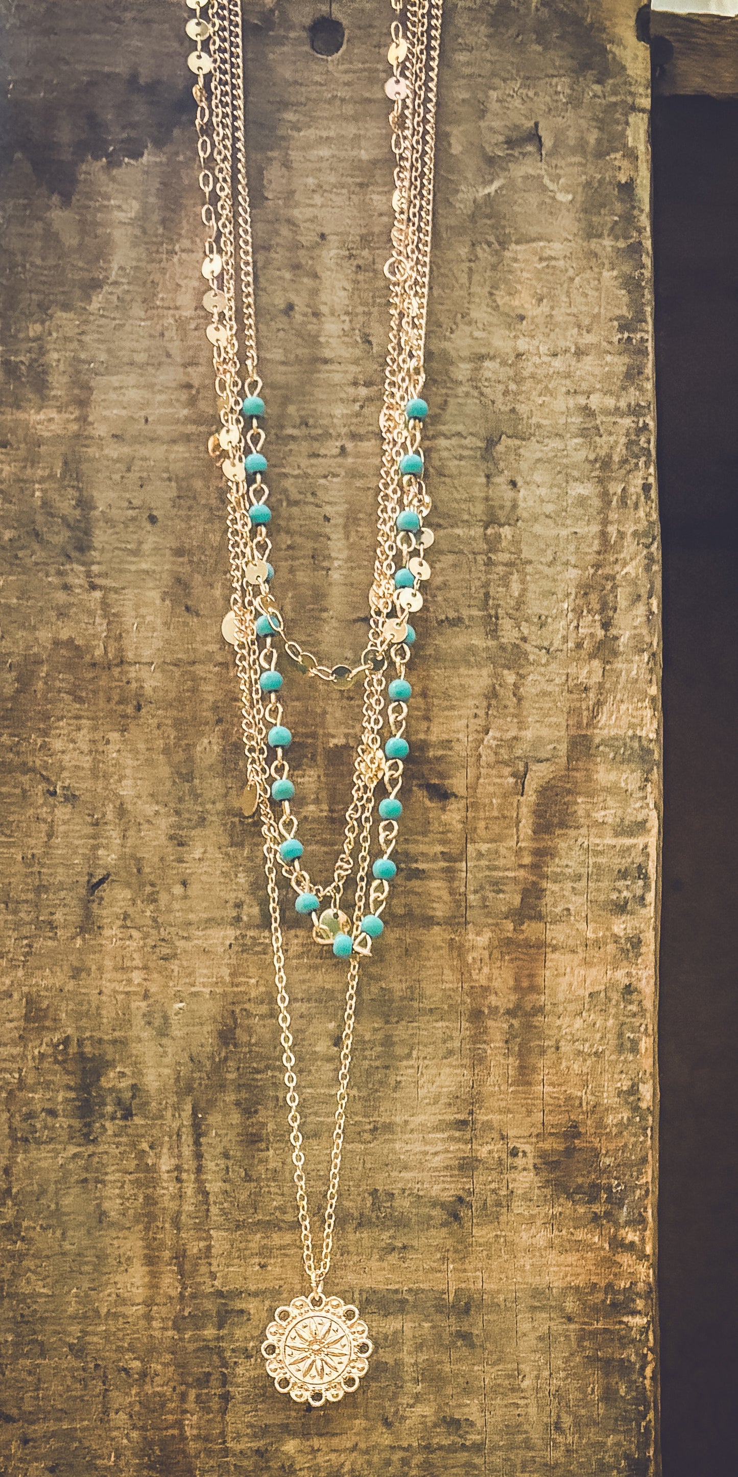 Beautiful Layered Gold and Turquoise Necklace Set