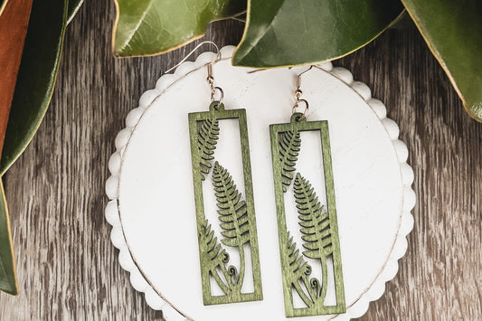 Beautiful Green Wood Foliage Earrings