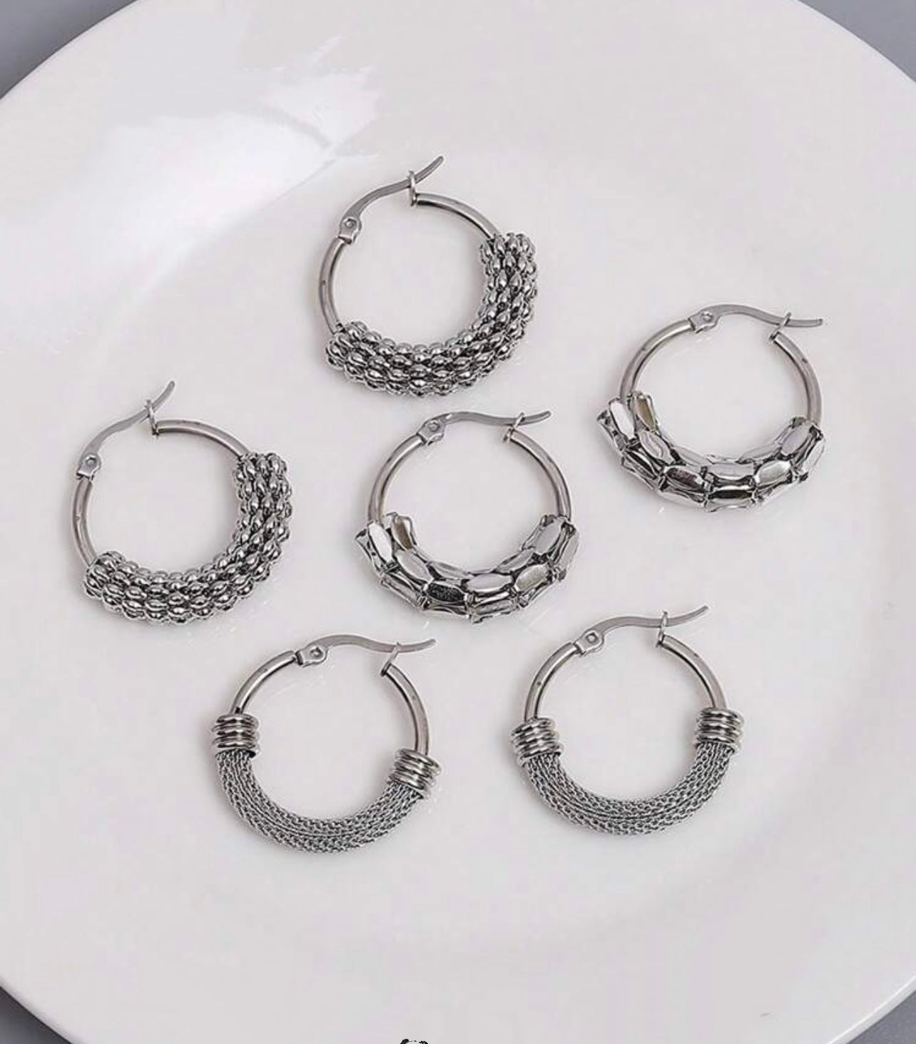 Beautiful 3 Pair Set of Silver Hoop Earrings