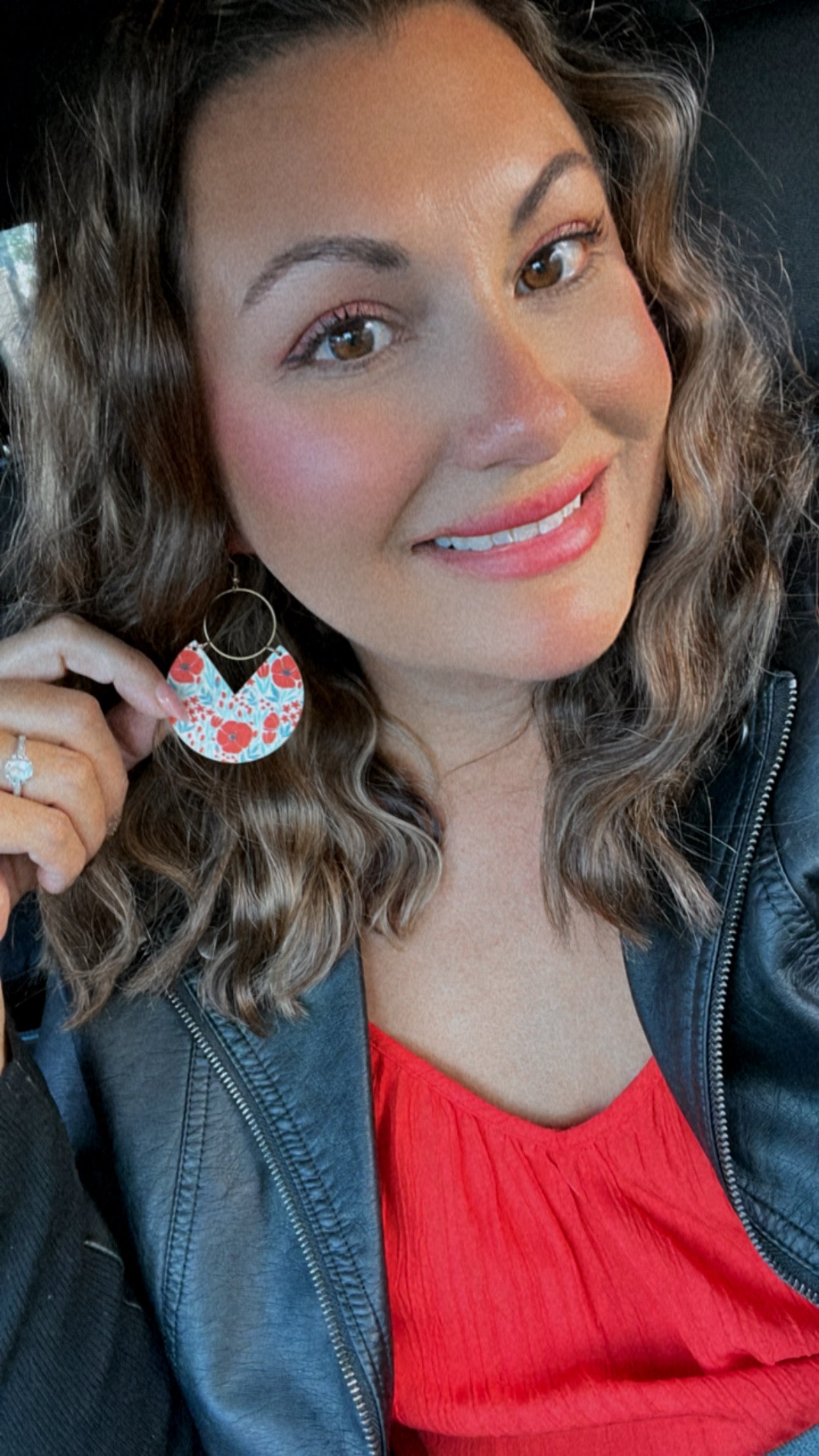 Beautiful Geometric Wood and Gold Poppy Earrings