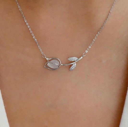 Beautiful Silver and Smokey Stone Tulip Necklace