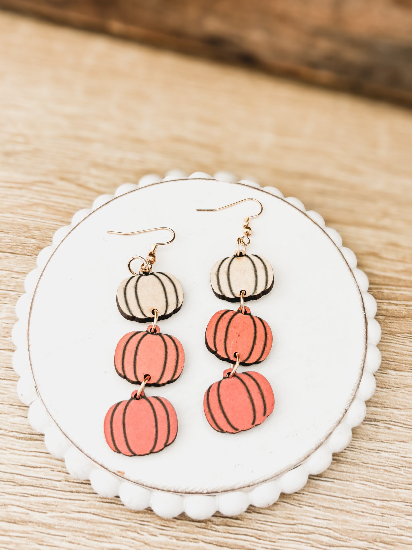 Beautiful Fall and Autumn Wooden Pumpkin Earrings