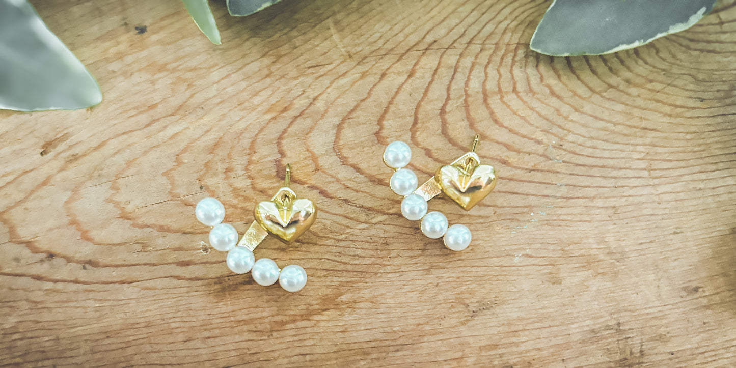 Gorgeous Heart and Pearl Jacket Earrings