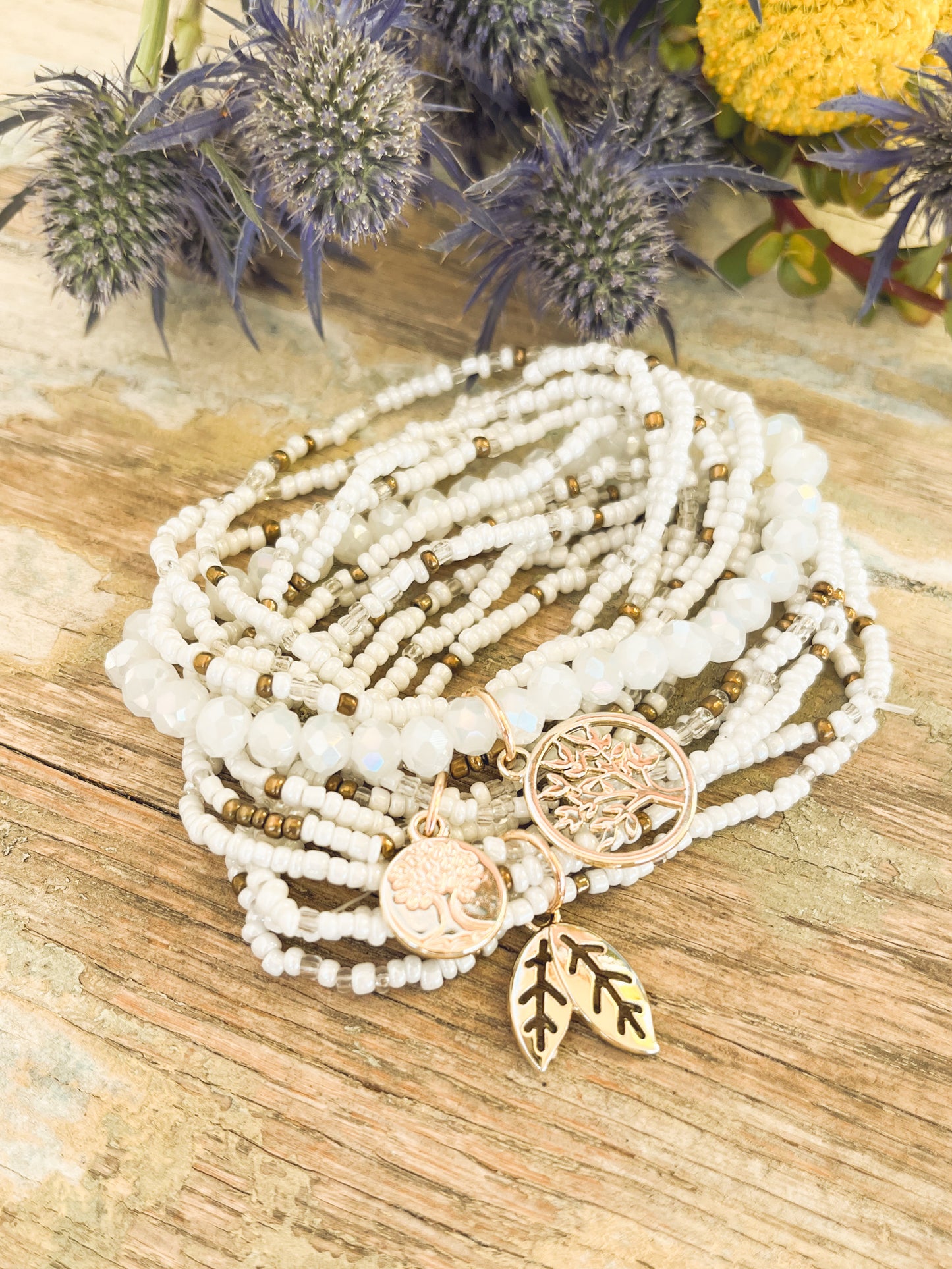 Beautiful White Bead Stacking Bracelet Set