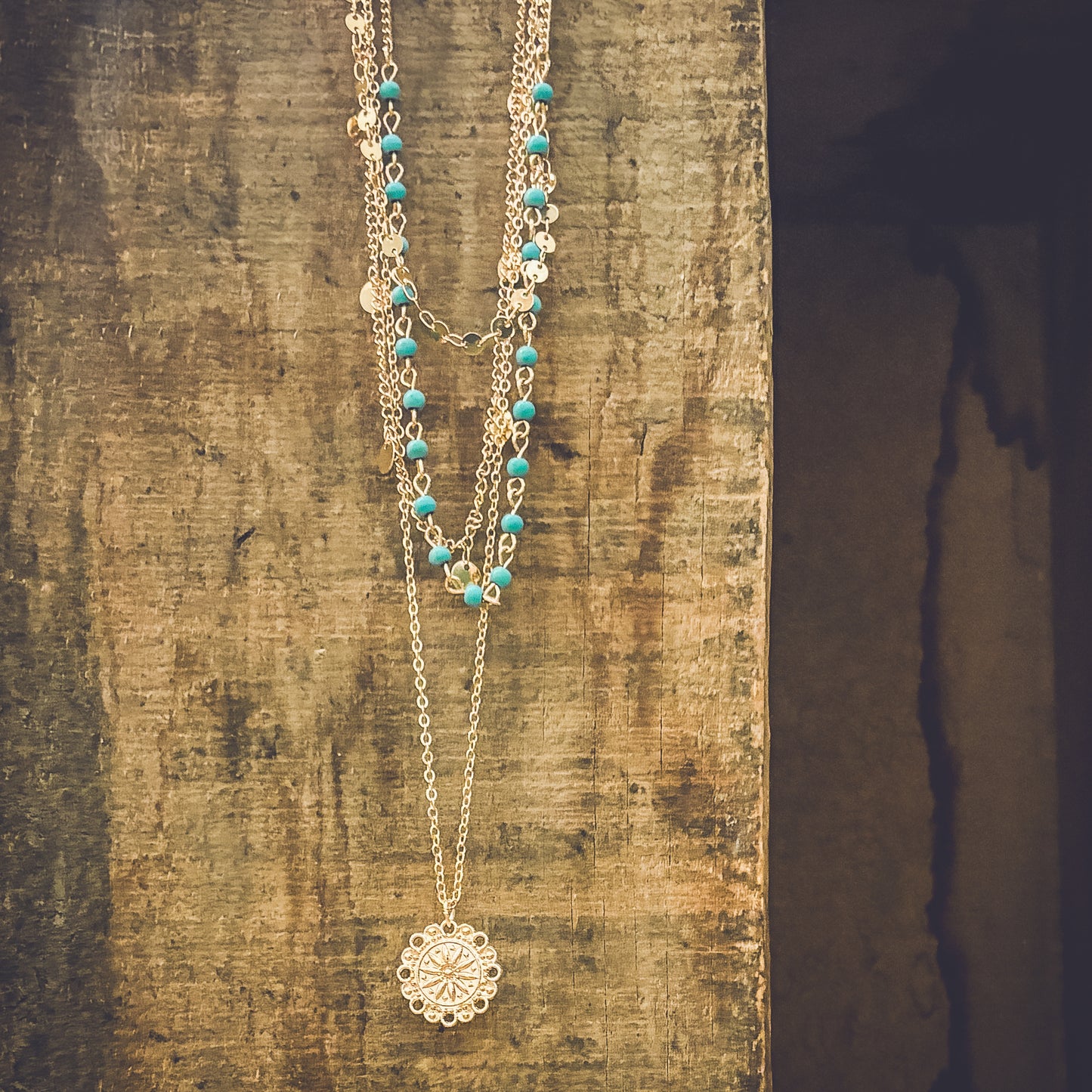 Beautiful Layered Gold and Turquoise Necklace Set