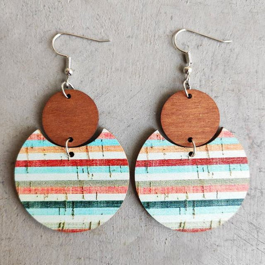Beautiful Wood Striped Circle Earrings