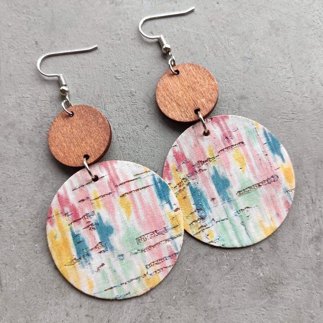 Beautiful Pastel Wood and Cork Earrings