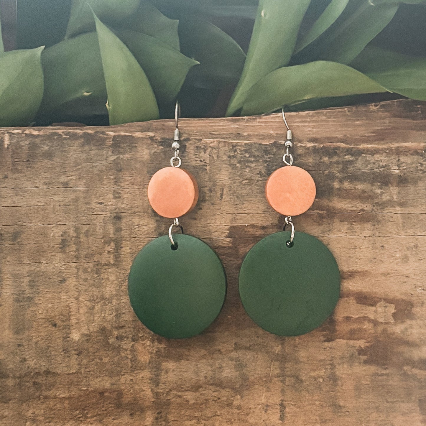 Beautiful Green Circle Wooden Drop Earrings