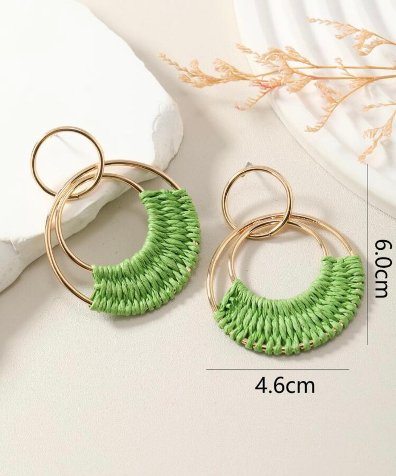 Beautiful Green Raffia Hoop Earrings