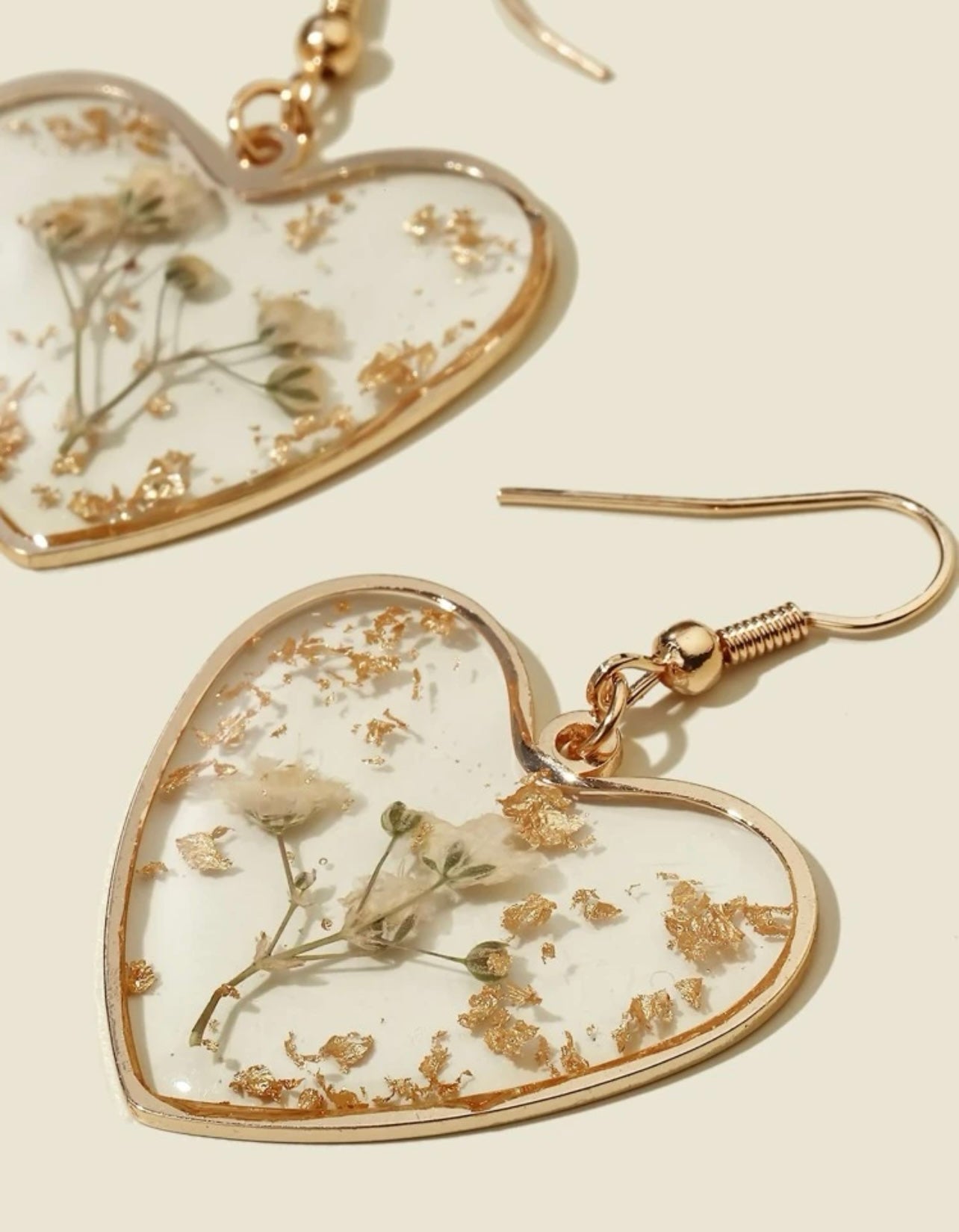 Beautiful Pressed Flower Heart Earrings