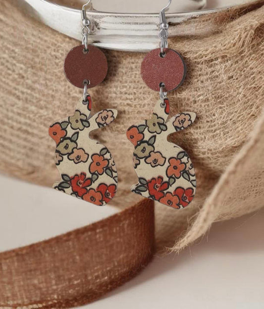 Beautiful Bunny Floral Wood Earrings