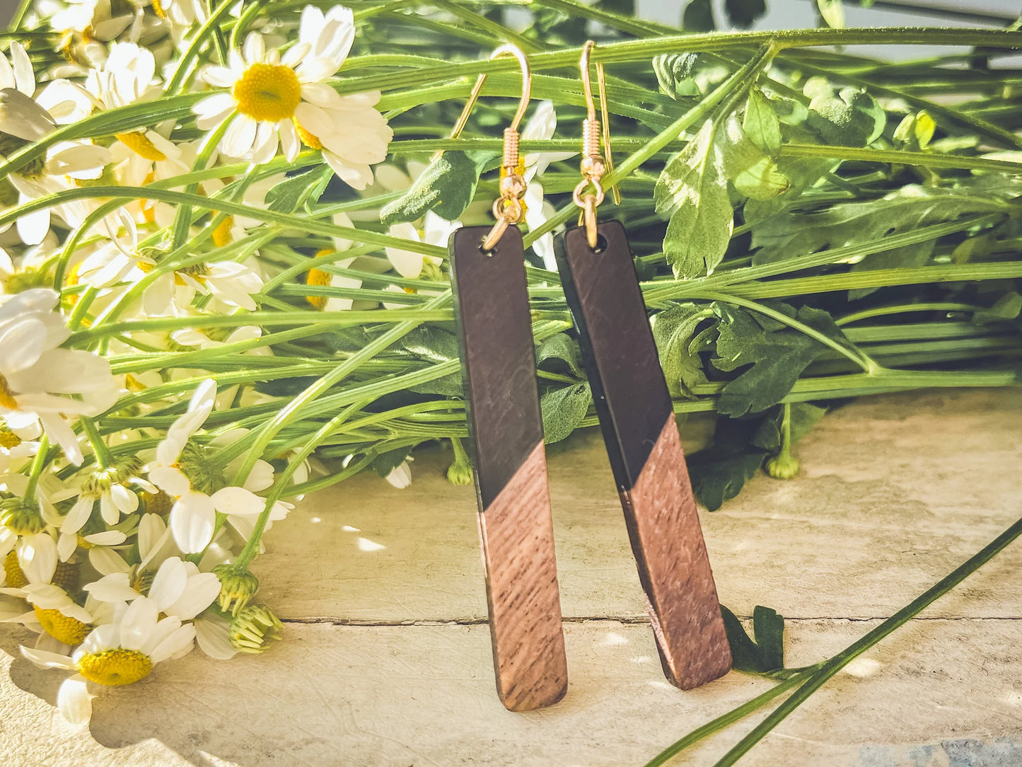 Beautiful Black Resin and Wood Earrings