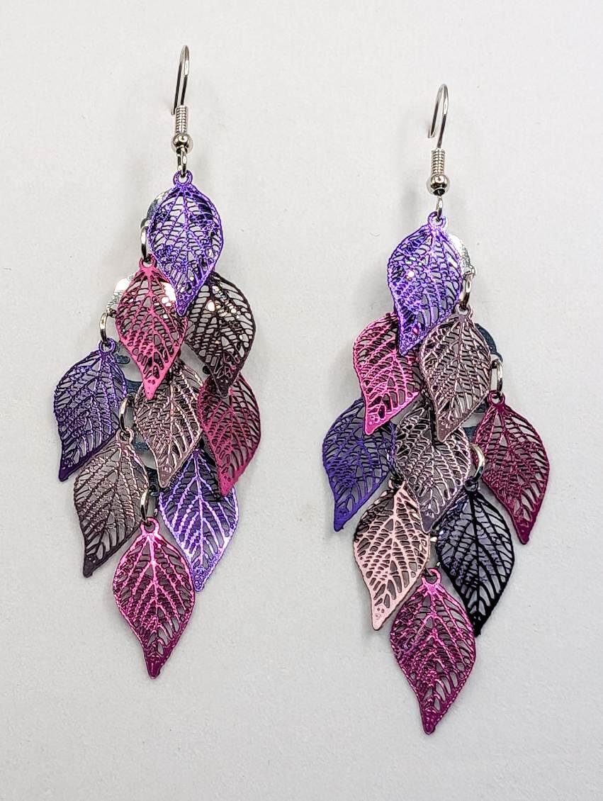 Beautiful Purple Leaf Chandelier Earrings