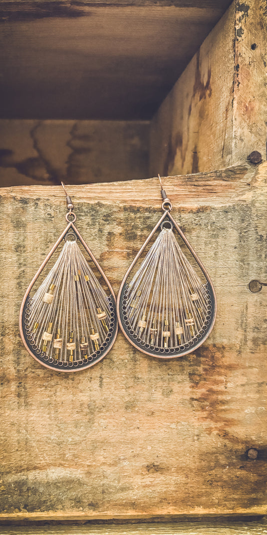 Large String and Wood Drop Earrings