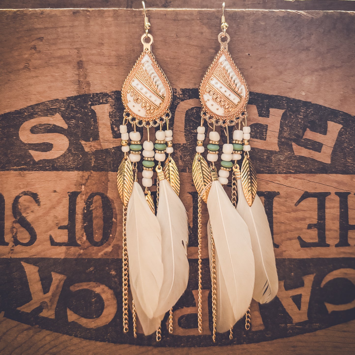 Beautiful White Boho Feather Earrings