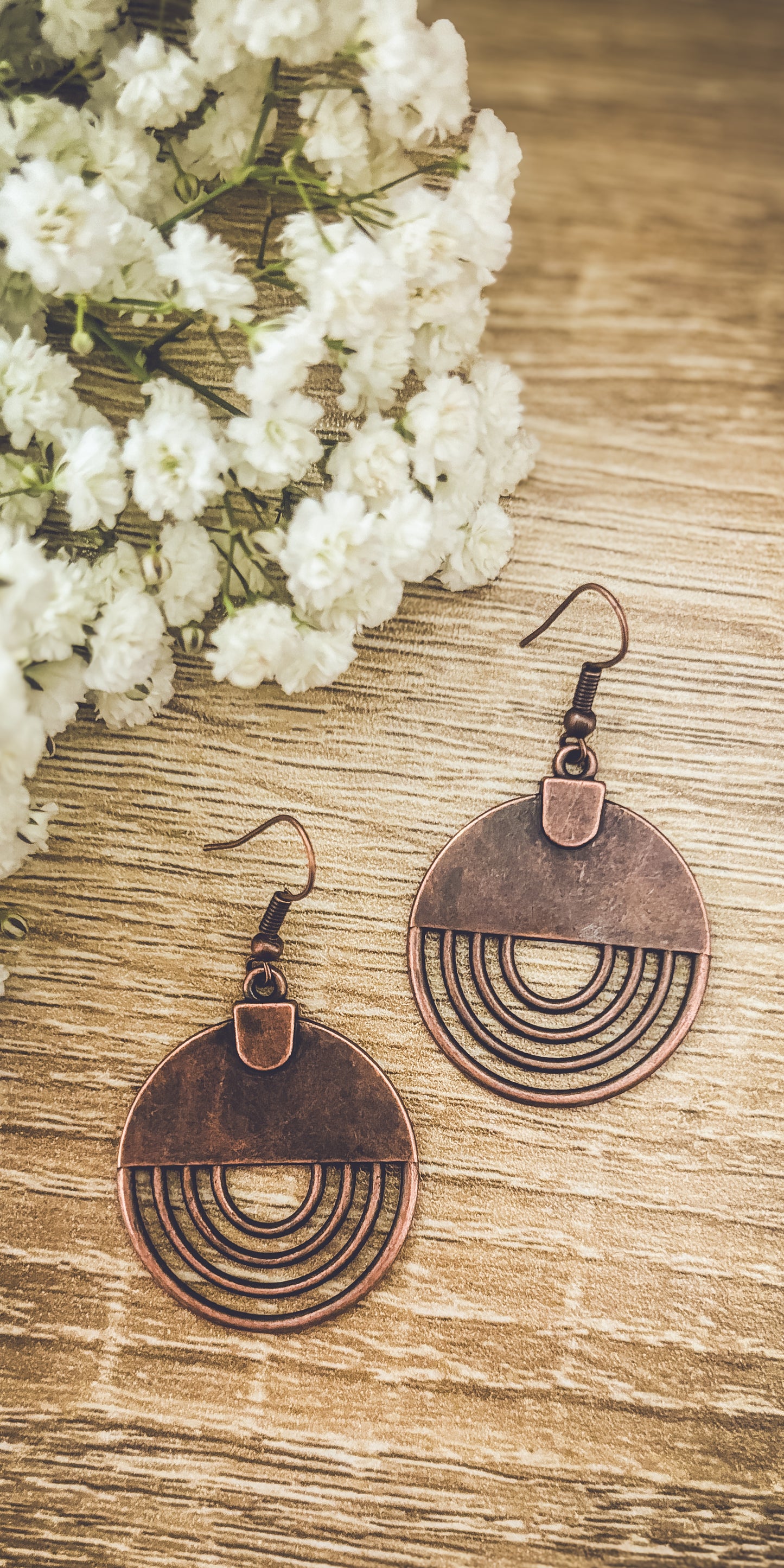 Boho Copper Round Earrings