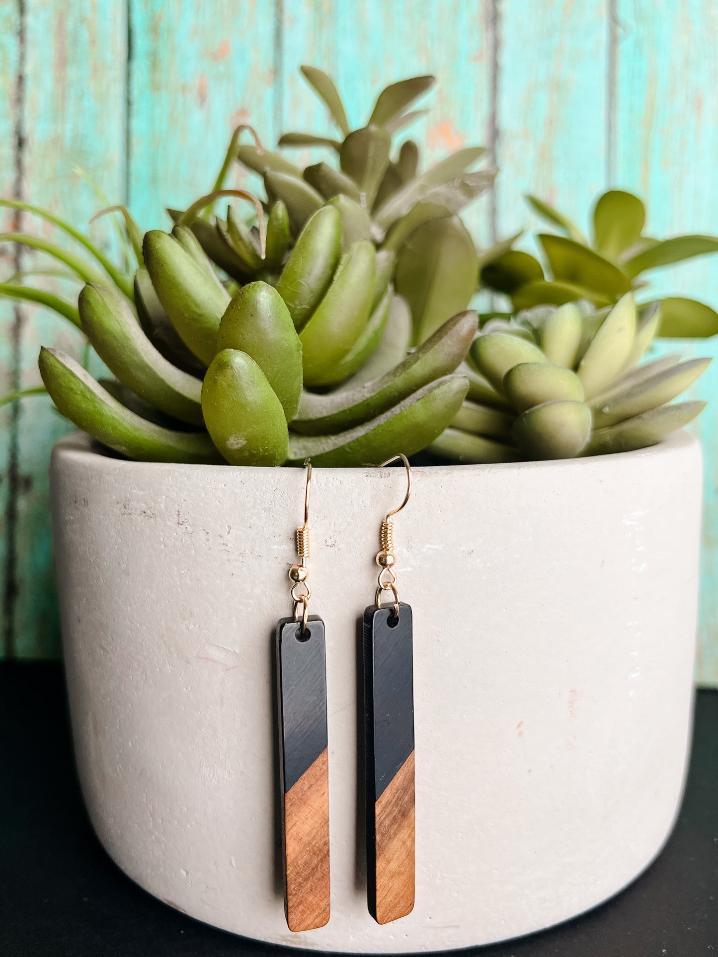 Beautiful Black Resin and Wood Earrings