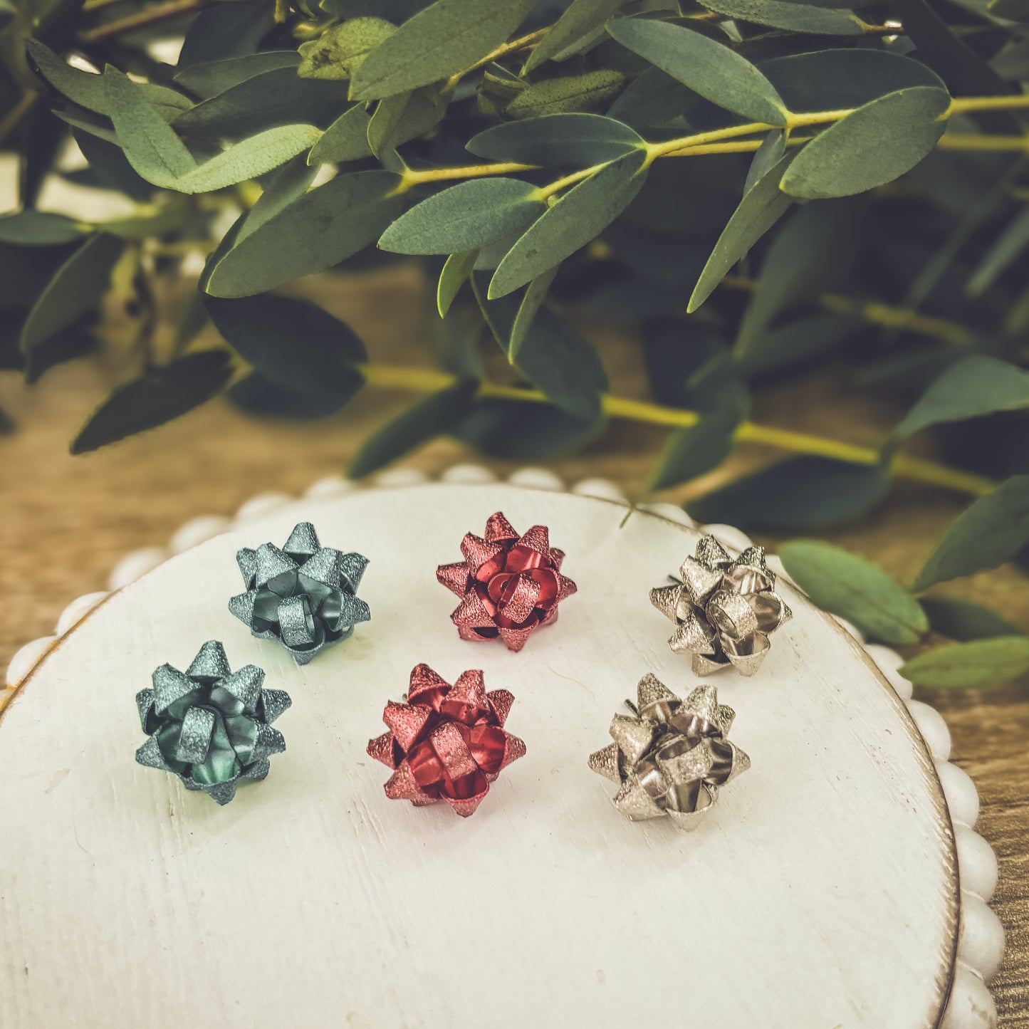 Adorable Holiday Gift Bow Earrings - Set of 3