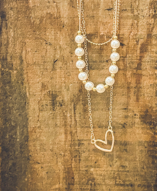 Beautiful Gold and Pearl Heart Necklace