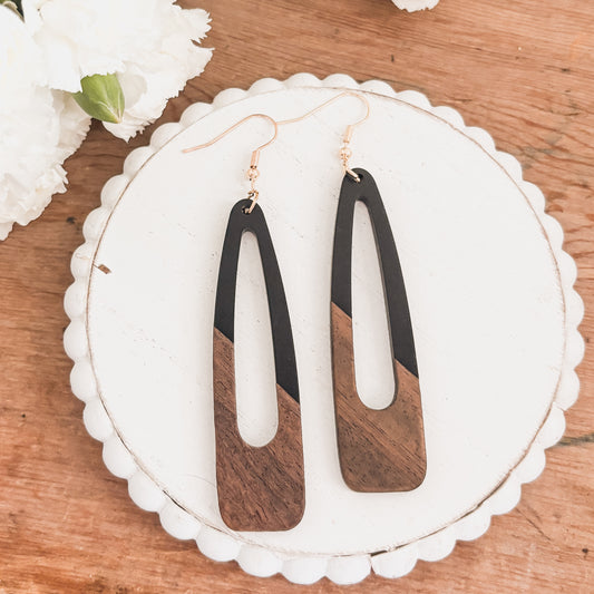 Beautiful Black Wood and Resin Earrings