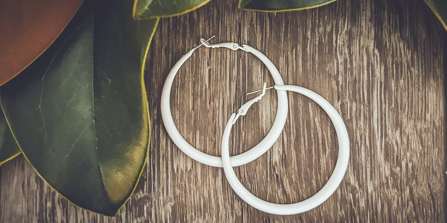 Beautiful Everyday White Hoop Earrings