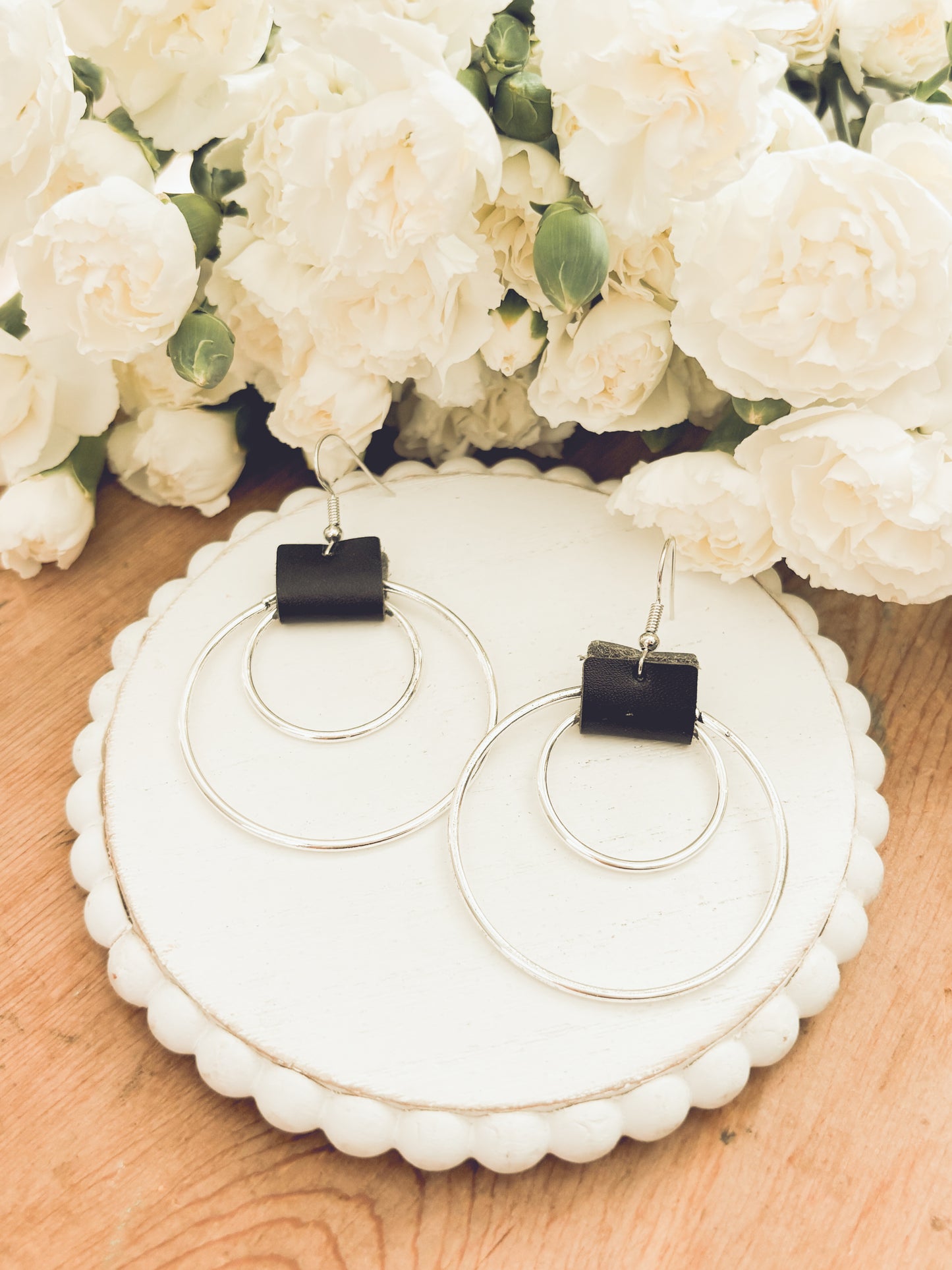 Beautiful Leather Hoop Earrings- Gold or Silver