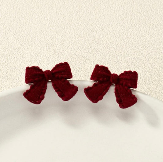 Beautiful Velvet Burgundy Bow Earrings