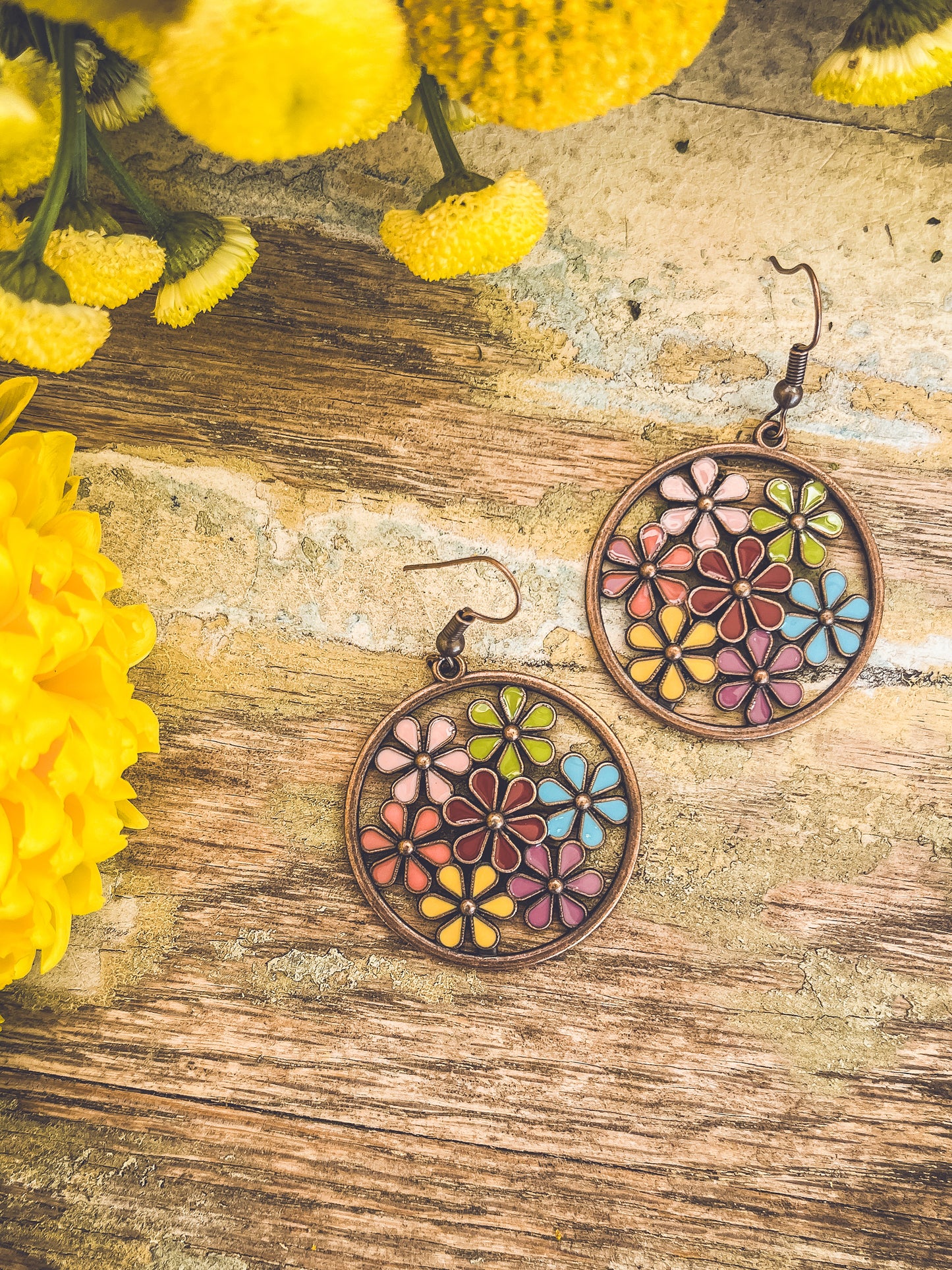 Beautiful Copper and Floral Drop Earrings