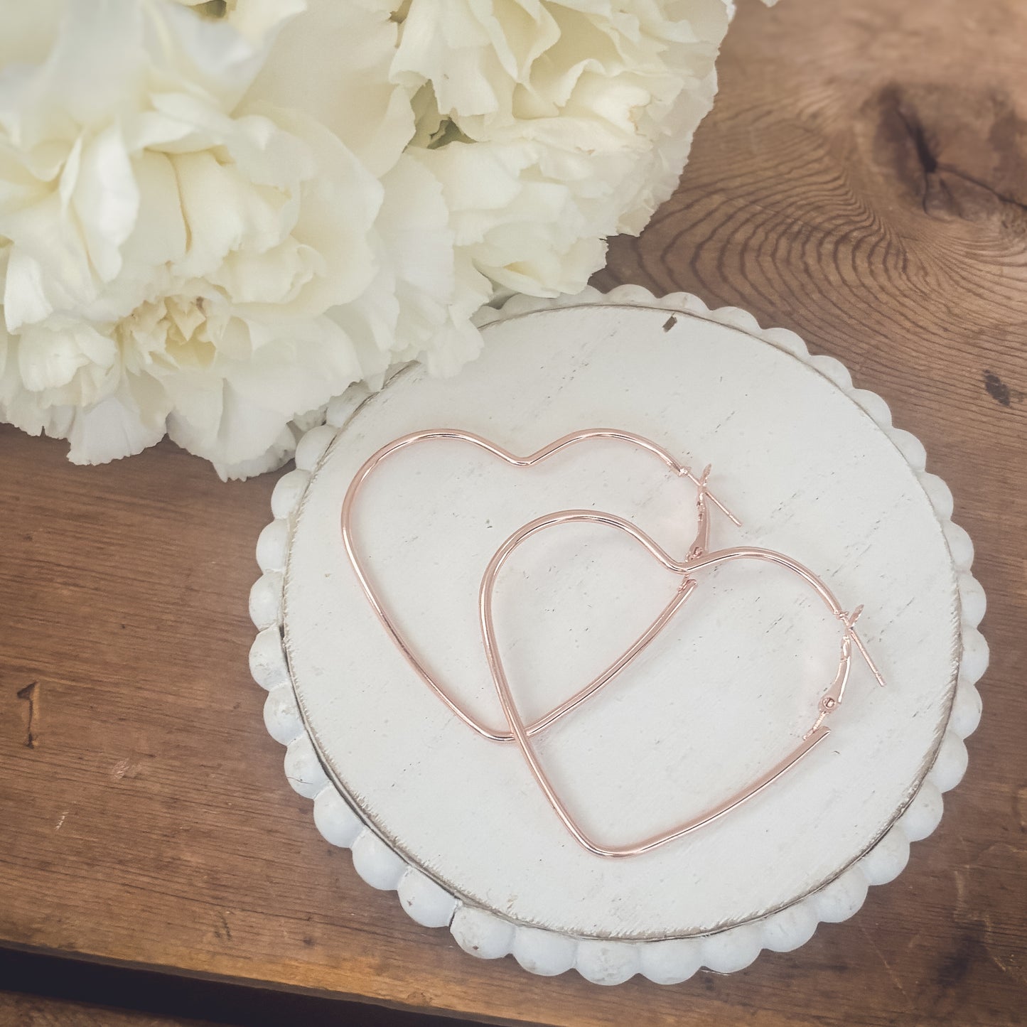 Beautiful Rose Gold Heart Hoop Earrings