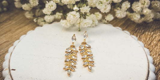 Beautiful Crystal and Gold Drop Leaf Earrings