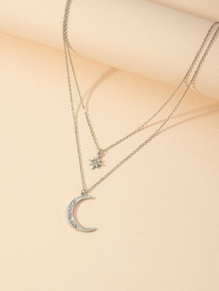 Beautiful Gold or Silver Celestial Moon and Star Necklace