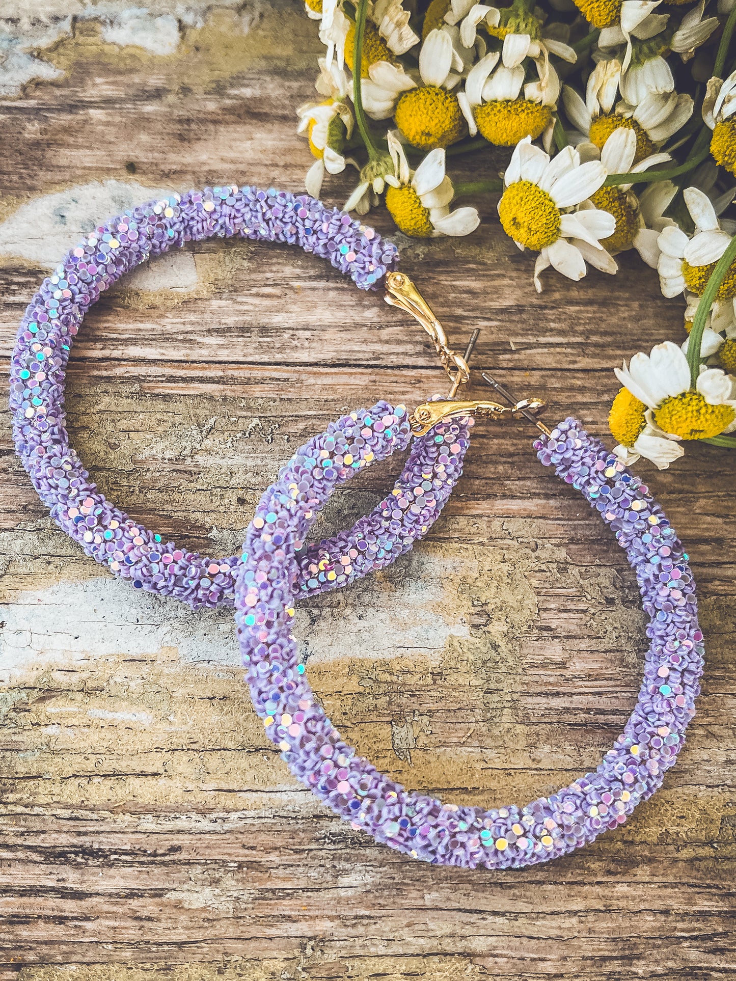 Beautiful Purple Glitter Hoop Earrings